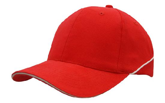 6 Panel BHC Cap Sandwich & Crown Piping - Red With White