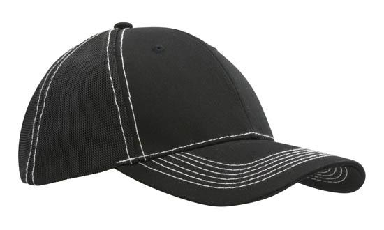 6 Panel Chino Twill Cap with Hi-Tech Mesh - Black