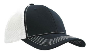 6 Panel Chino Twill Cap with Hi-Tech Mesh - White With Navy