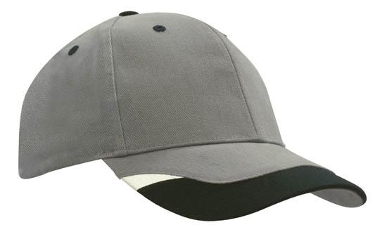 6 Panel BHC Cap with Peak Indent & Print - Charcoal With Black And White