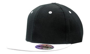 6 Panel American-T Flat Peak 2 Tone Cap - Black With White
