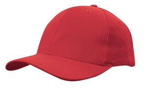 6 Panel Brushed Heavy Cotton Cap with Plastic Strap - Red