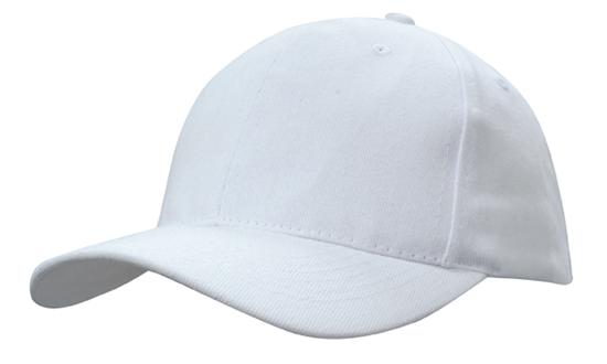 6 Panel Brushed Heavy Cotton Cap with Plastic Strap - White