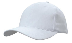 6 Panel Brushed Heavy Cotton Cap with Plastic Strap - White