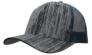 6 Panel Woodprint Poly Twill Tone Mesh Cap - Navy/Charcoal