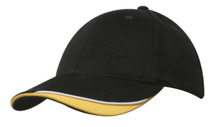 6 Panel HBC Cap with Peak Indent & Sandwich - Navy With White And Gold