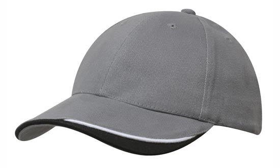 6 Panel HBC Cap with Peak Indent & Sandwich - Gray With White And Black