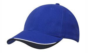 6 Panel HBC Cap with Peak Indent & Sandwich - Royal With White And Navy