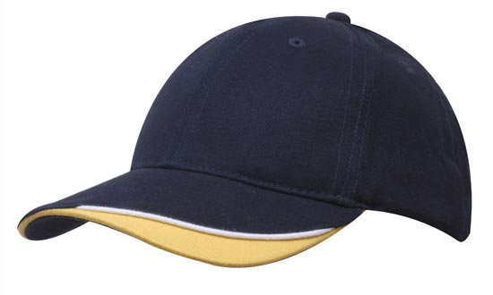 6 Panel HBC Cap with Peak Indent & Sandwich - Black With White And Gold