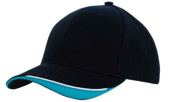 6 Panel HBC Cap with Peak Indent & Sandwich - Bl/Wh/Cy