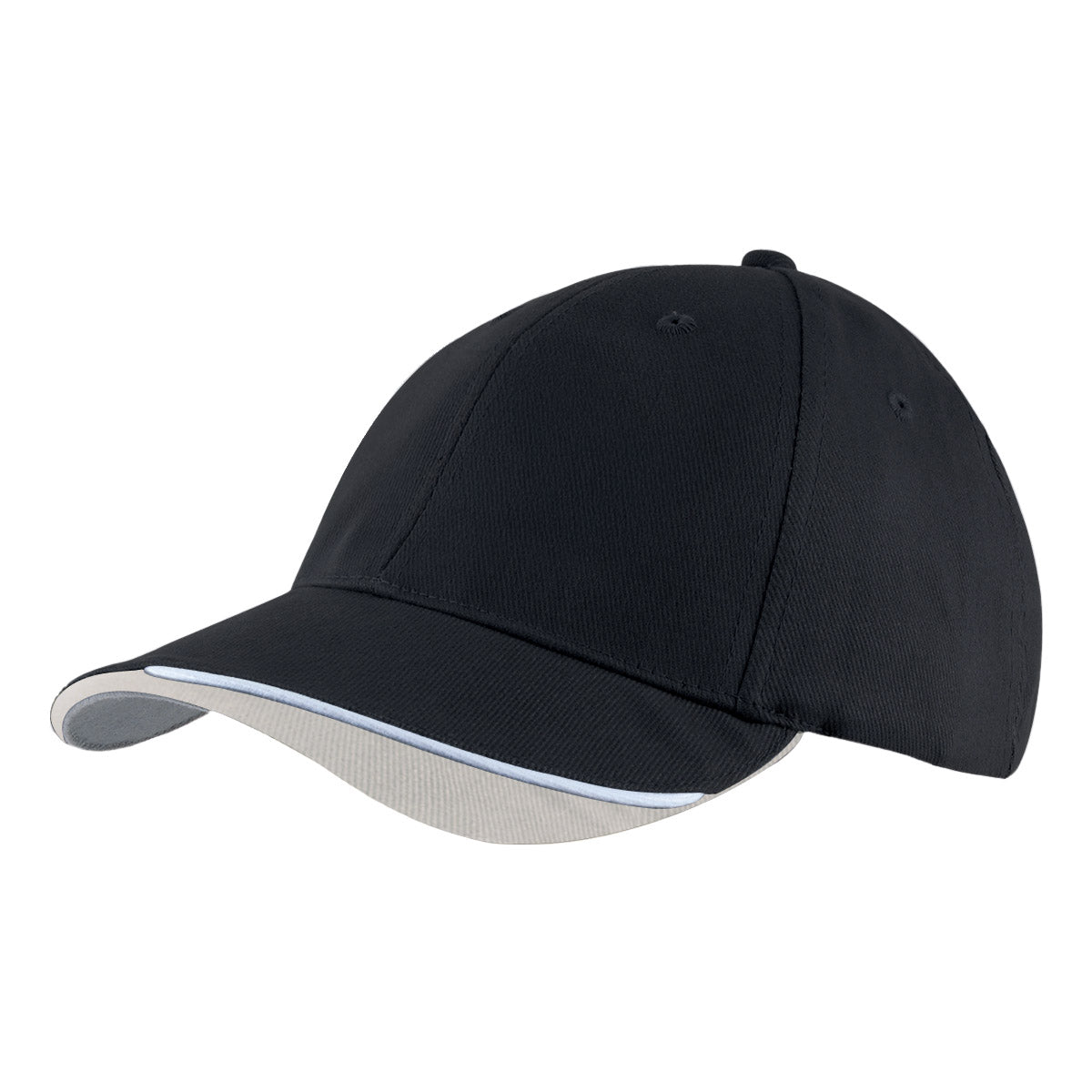 6 Panel HBC Cap with Peak Indent & Sandwich - Bl/Wh/Gry