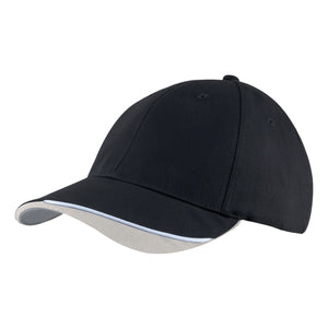 6 Panel HBC Cap with Peak Indent & Sandwich - Bl/Wh/Gry