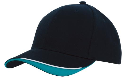 6 Panel HBC Cap with Peak Indent & Sandwich - Bl/Wh/Te