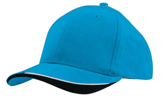 6 Panel HBC Cap with Peak Indent & Sandwich - Cy/Wh/Na