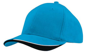 6 Panel HBC Cap with Peak Indent & Sandwich - Cy/Wh/Na