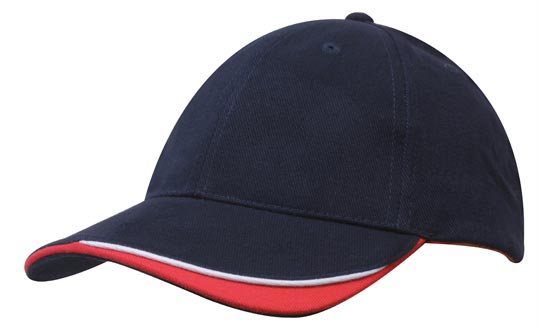 6 Panel HBC Cap with Peak Indent & Sandwich - Na/Wh/Or