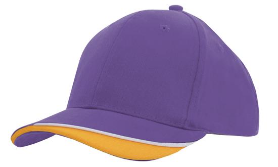 6 Panel HBC Cap with Peak Indent & Sandwich - Pur/Wh/Go