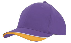 6 Panel HBC Cap with Peak Indent & Sandwich - Pur/Wh/Go