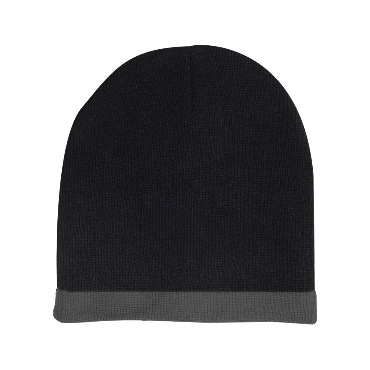 Acrylic 2 Tone Rolled Down Beanie - Black With Charcoal