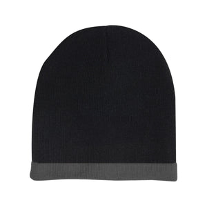 Acrylic 2 Tone Rolled Down Beanie - Black With Charcoal