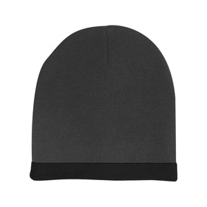 Acrylic 2 Tone Rolled Down Beanie - Charcoal With Black
