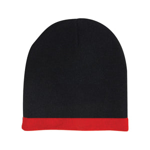 Acrylic 2 Tone Rolled Down Beanie - Black With Red
