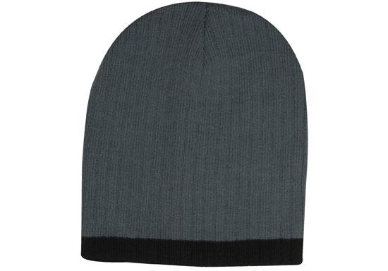 Two Tone Cable Beanie - Charcoal With Black