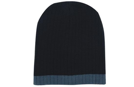Two Tone Cable Beanie - Black With Charcoal
