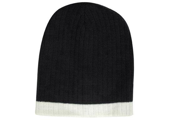 Two Tone Cable Beanie - Black With White