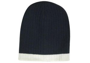 Two Tone Cable Beanie - Navy With White