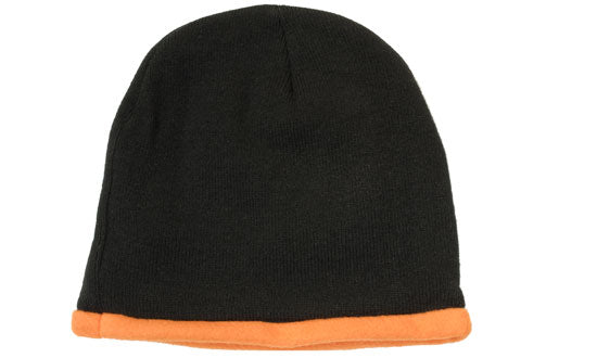 Acrylic-Polar Fleece Lined Beanie - Black With Orange