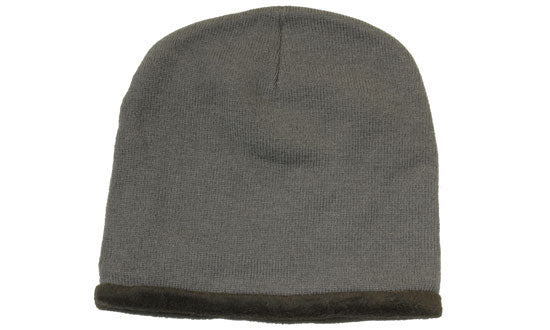 Acrylic-Polar Fleece Lined Beanie - Charcoal With Black