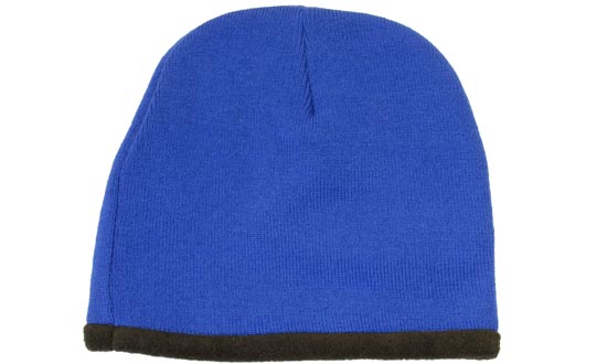 Acrylic-Polar Fleece Lined Beanie - Royal With Black