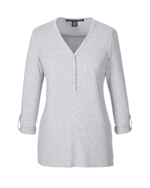 Devon & Jones Ladies' Perfect Fit™ Y-Placket Convertible Sleeve Knit Top - Grey Heather