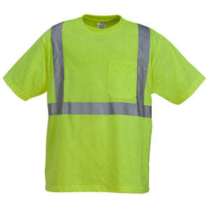 High Visibility Poly-Cotton Jersey T-Shirt with Pocket - Safety Green