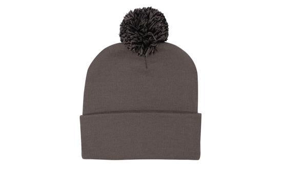Knitted Acrylic Beanie with Pom Pom - Charcoal/Black