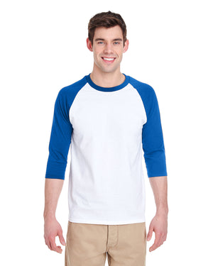 Adult Heavy Cotton™ Three-Quarter Raglan Sleeve T-Shirt - White/Royal