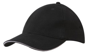 6 Panel Brush Heavy Cotton Sandwich Peak Cap - Custom Embroidered - HP4210 -