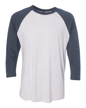 Next Level Unisex Triblend Three-Quarter Sleeve Raglan - Indigo Sleeves/ Heather White Body