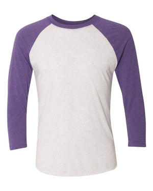 Next Level Unisex Triblend Three-Quarter Sleeve Raglan - Purple Rush Sleeves/ Heather White Body