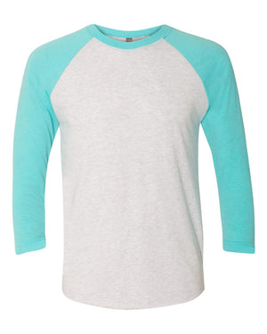 Next Level Unisex Triblend Three-Quarter Sleeve Raglan - Tahiti Blue Sleeves/ Heather White Body