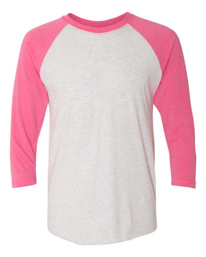 Next Level Unisex Triblend Three-Quarter Sleeve Raglan - Vintage Pink Sleeves/ Heather White Body