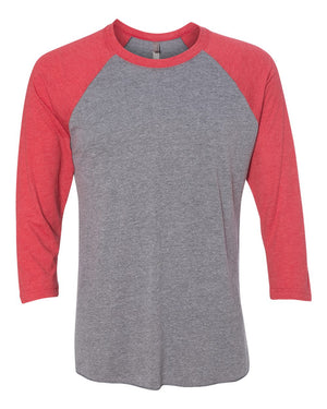 Next Level Unisex Triblend Three-Quarter Sleeve Raglan - Vintage Red Sleeves/ Premium Heather Body