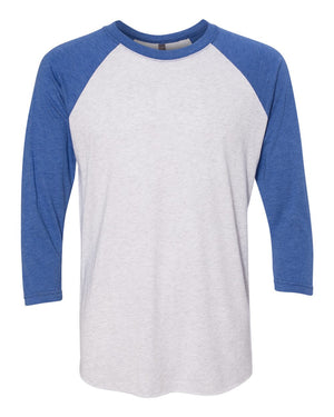 Next Level Unisex Triblend Three-Quarter Sleeve Raglan - Vintage Royal Sleeves/ Heather White Body