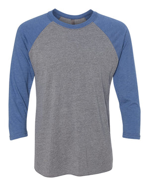 Next Level Unisex Triblend Three-Quarter Sleeve Raglan - Vintage Royal Sleeves/ Premium Heather Body