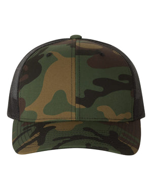 YP Classics Adult Retro Trucker Cap - Green Camo/ Black
