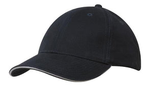 6 Panel Brush Heavy Cotton Sandwich Peak Cap - Custom Embroidered - HP4210 -