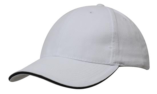 6 Panel Brush Heavy Cotton Sandwich Peak Cap - Custom Embroidered