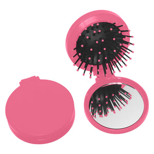 Brush And Mirror Compact - Pink