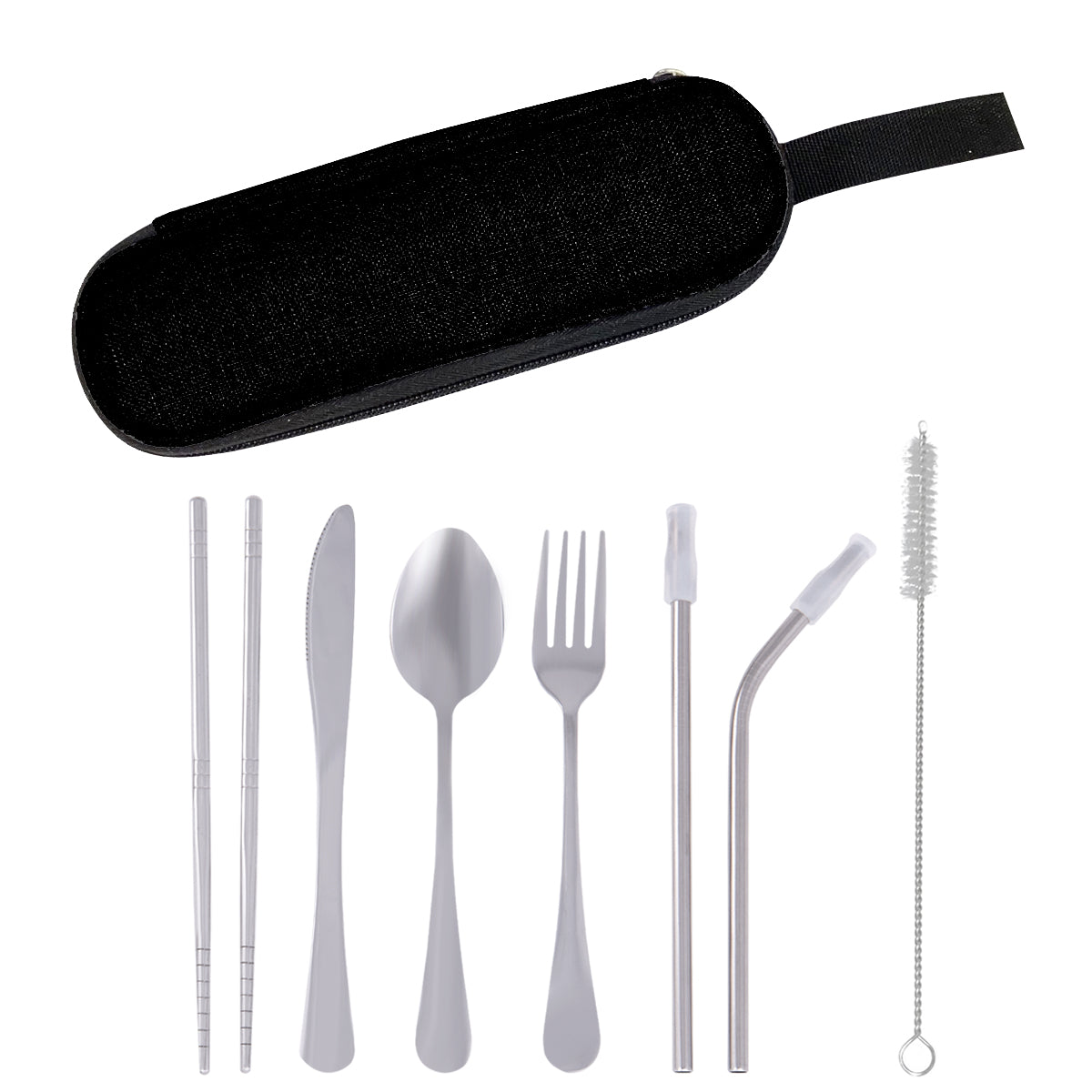 Stainless Steel Cutlery Set In Pouch - Black